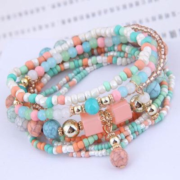 8-Piece Bracelet Set-Pastel Colored Bead Bracelet- - Picture 1 of 1